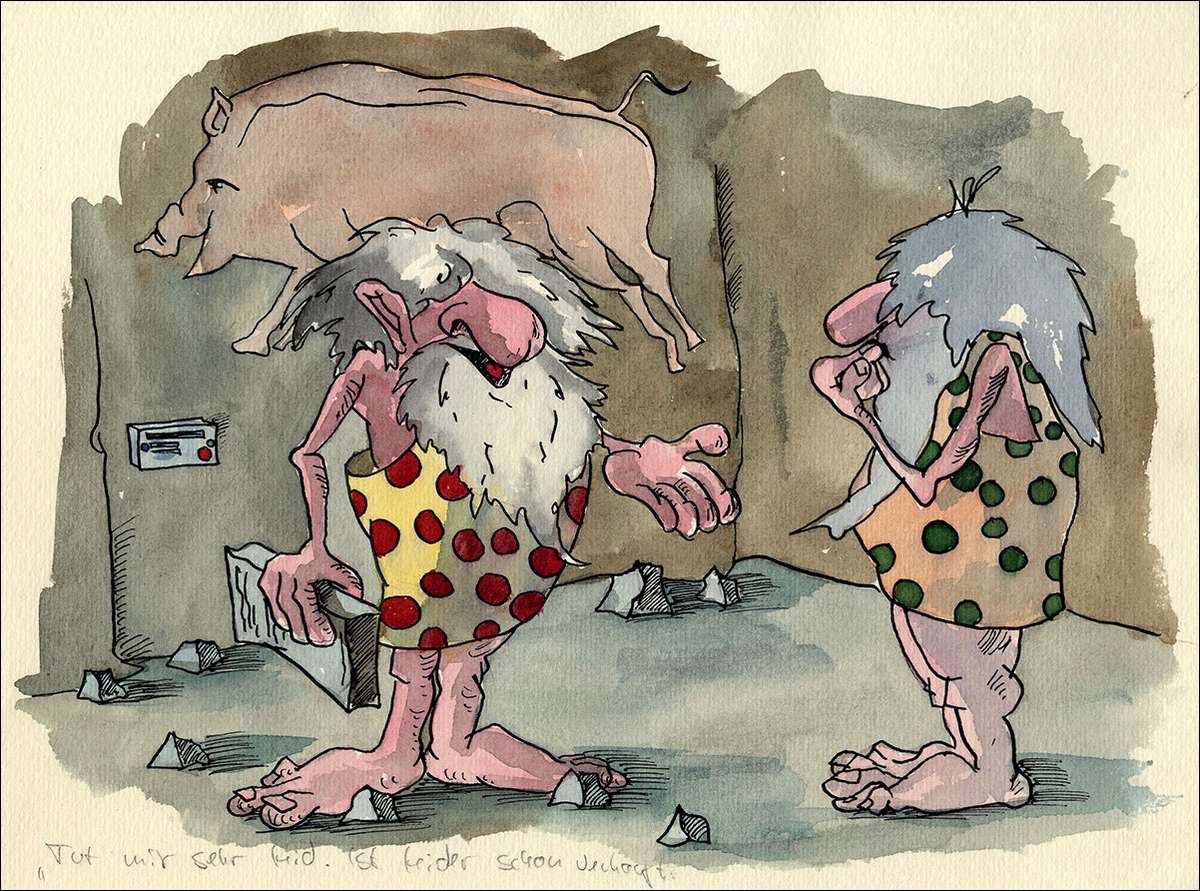 Der Höhlengalerist - Feder und Aquarell - 1989