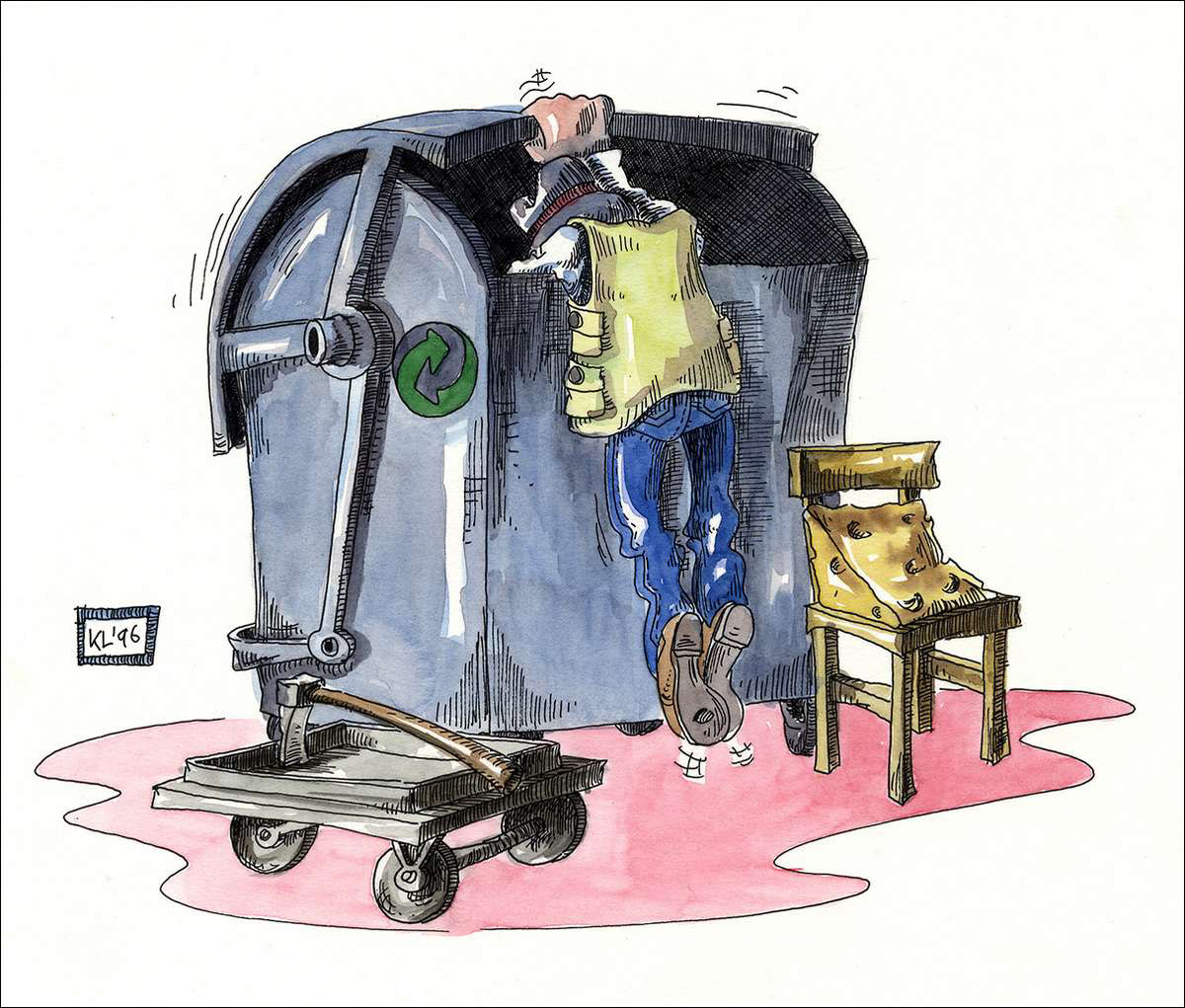 Joseph Beuy beim Künstlerbedarf - Feder in schwarzer Tusche und Aquarell - 1996