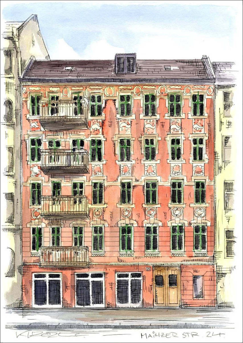 Berlin Mainzer Strasse 24 - Feder und schwarze Tusche auf Aquarellkarton 300 g/qm - 29,7 x 42 cm - 2024