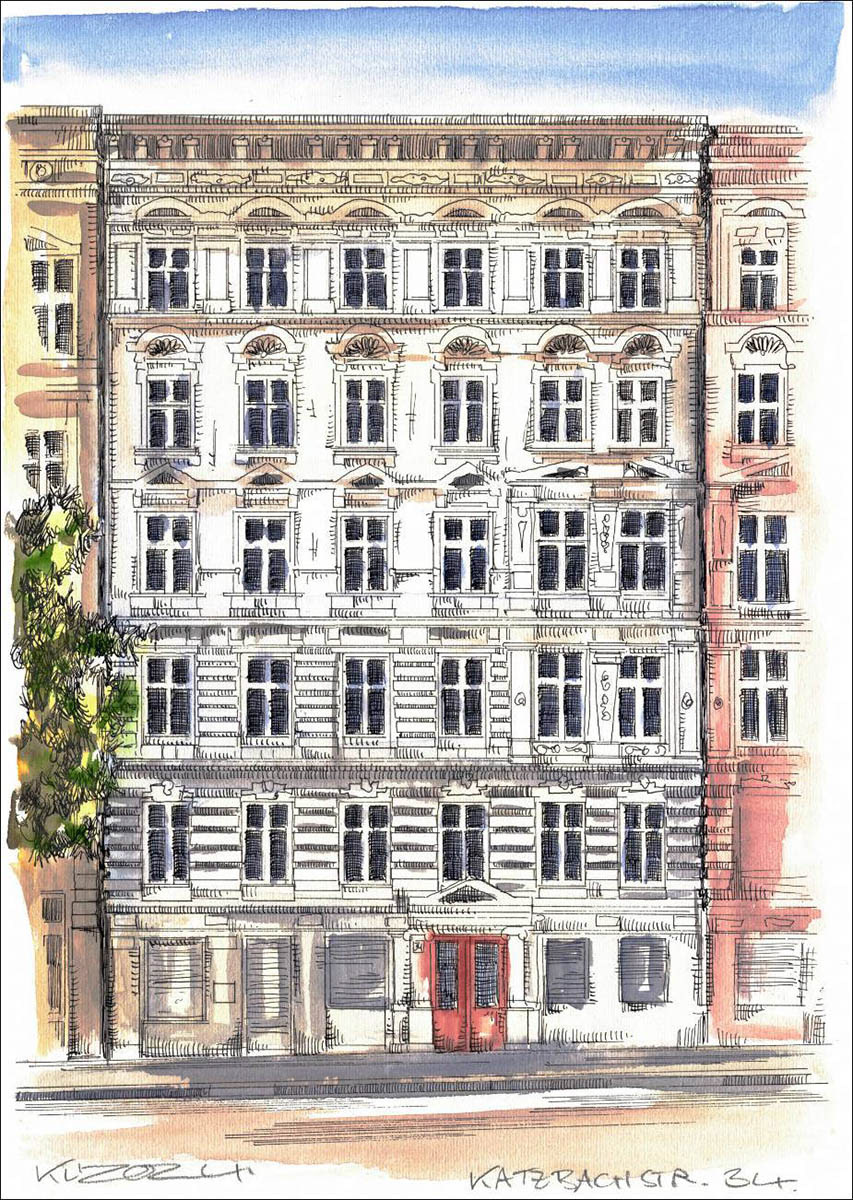 Berlin Katzbachstrasse 34 - Feder und schwarze Tusche auf Aquarellkarton 300 g/qm - 29,7 x 42 cm - 2024