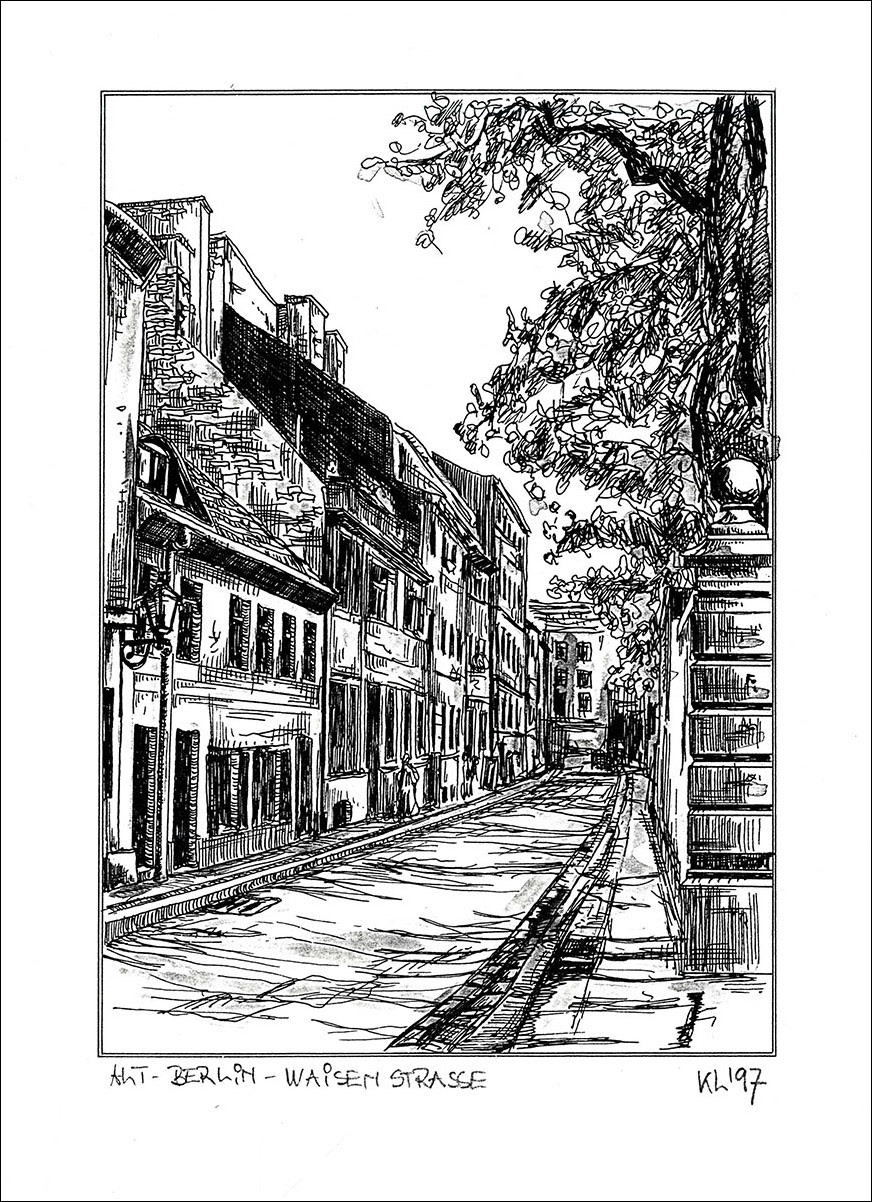 Waisenstraße - Feder und schwarze Tusche auf Zeichenkarton - 29,7 x 21 cm - 1997
