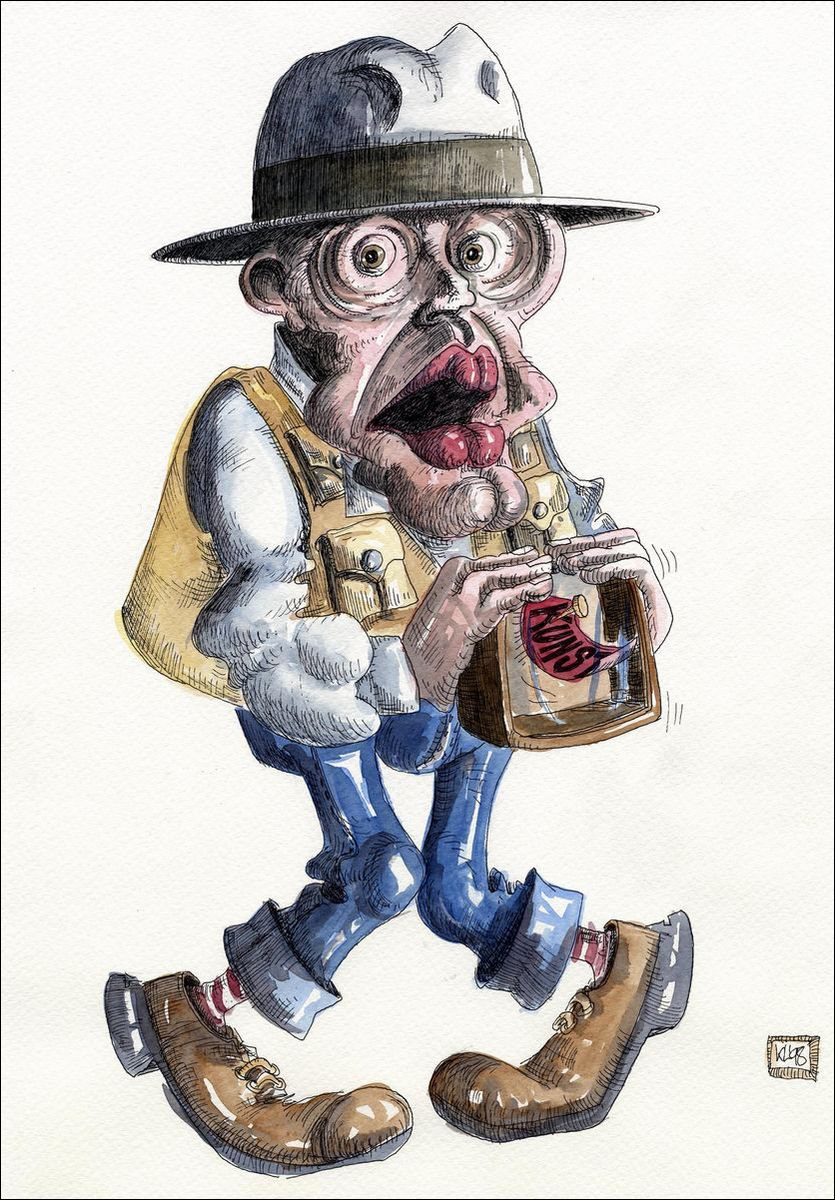 Joseph Beuys mit Kunst - Feder und Aquarell - 1998