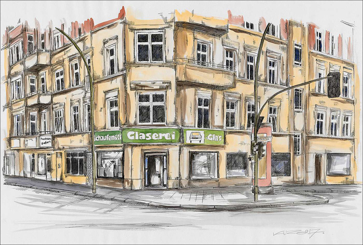 Berlin Eisenacher Strasse 82 - Feder und schwarze Tusche auf Aquarellkarton 300 g/qm - 100 x 70 cm - 2017