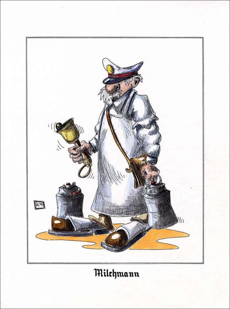 Bolle Milchmann - Feder in schwarzer Tusche und Aquarell - 1997