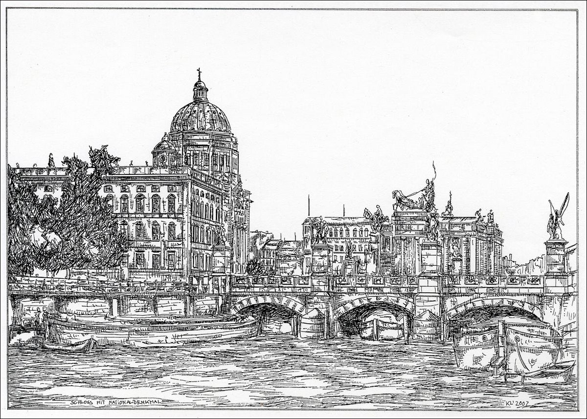 Berliner Stadtschloss - Feder und schwarze Tusche auf Zeichenkarton - 29,7 x 21 cm - 2002