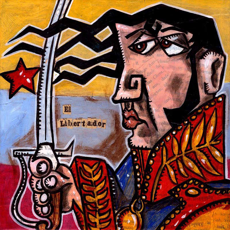 Simon Bolivar-El Libertador - Collage und Acryl auf Leinwand - 20 x 20 cm - 2019