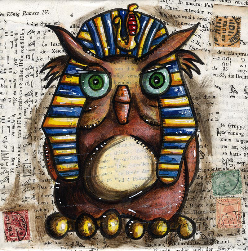 RAMSES Owl - Collage und Acryl auf Leinwand - 20 x 20 cm - 2014