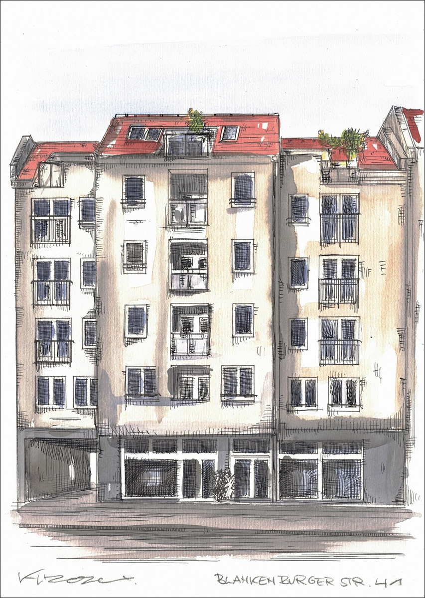 Berlin Blankenburger Strasse 41 - Feder und schwarze Tusche auf Aquarellkarton 300 g/qm - 42 x 29,7 cm - 2024
