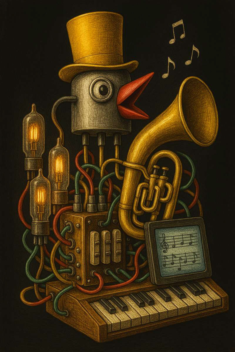 Transistorvogel mit Gelbhut - Generated AI Art - 2025