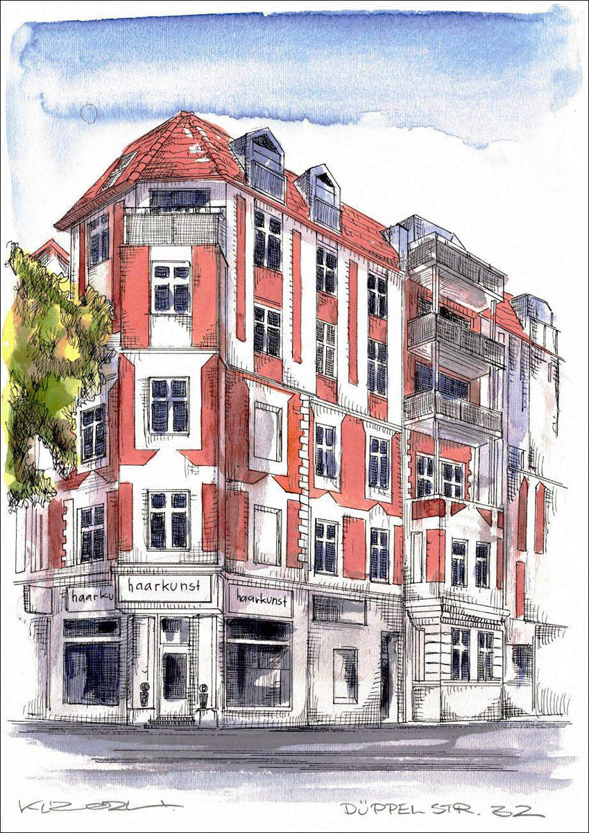 Berlin Düppelstrasse 32 - Feder und schwarze Tusche auf Aquarellkarton 300 g/qm - 29,7 x 42 cm - 2024