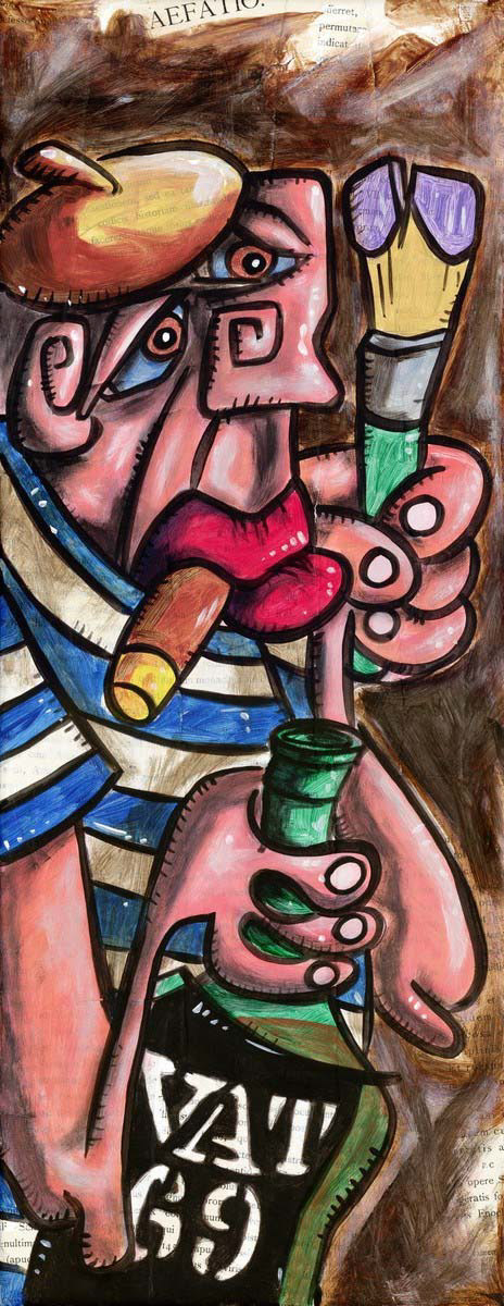 Le peintre du cubisme français (“Cubist painter delirious”) - Collage und Acryl auf Leinwand - 20 x 50 cm - 2014