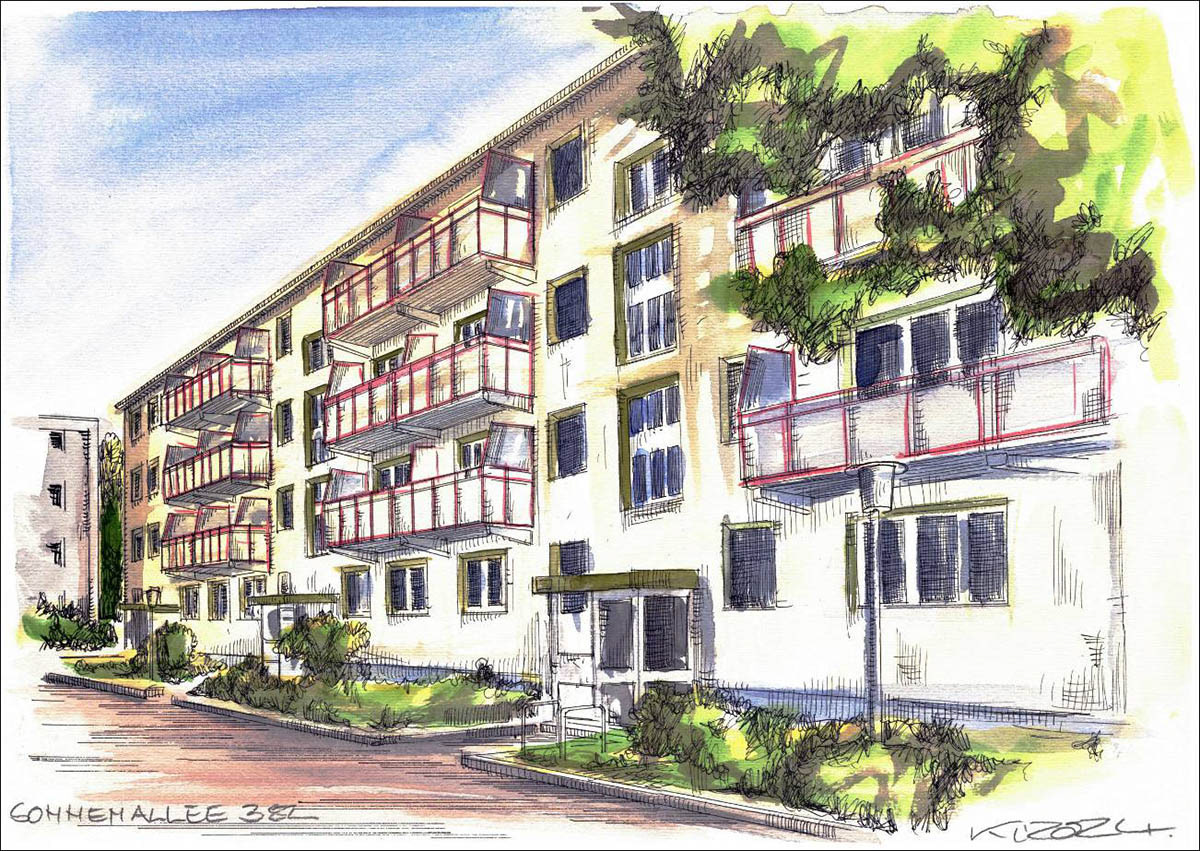 Berlin Sonnenallee 382 - Feder und schwarze Tusche auf Aquarellkarton 300 g/qm - 42 x 29,7 cm - 2024