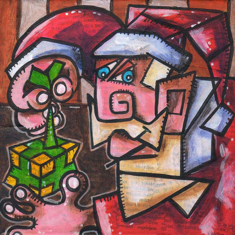 Santa Clause - Collage und Acryl auf Leinwand - 20 x 20 cm - 2013