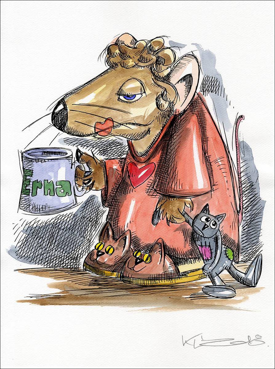 Ratte ERNA - Feder und Aquarell auf Aquarellkarton - 24 x32 cm - 20219