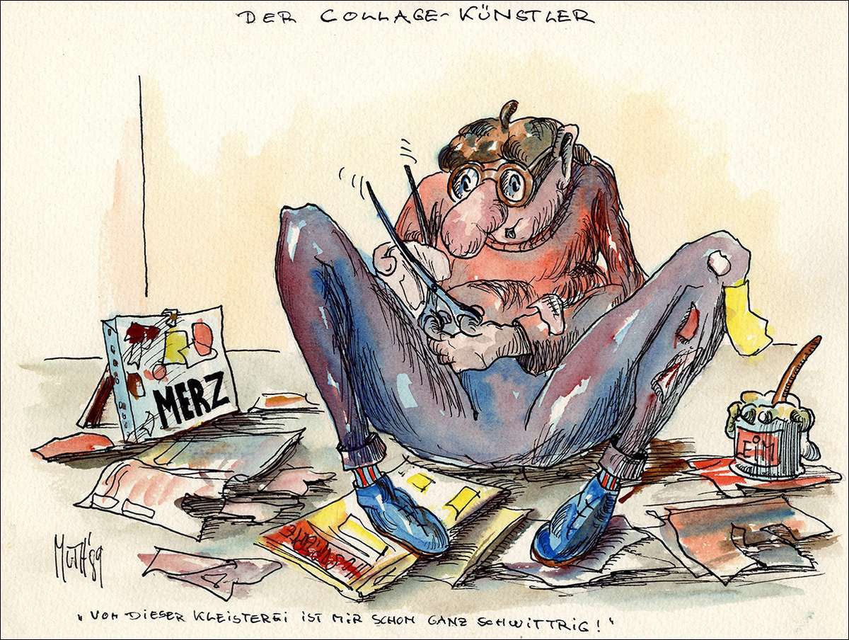 Der Collage Künstler - Feder und Aquarell - 1989