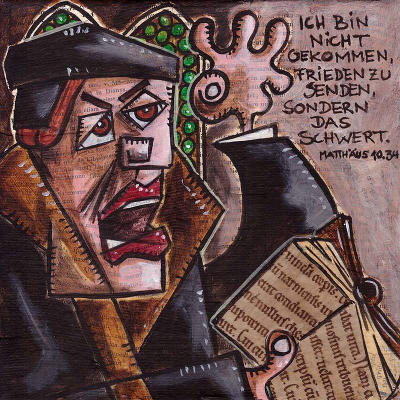 500 Jahre Reformation - Thomas Müntzer - Collage und Acryl auf Leinwand - 20 x 20 cm - 2017