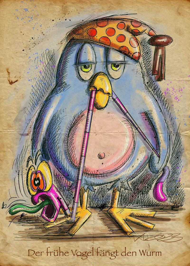 Der frühe Vogel fängt den Wurm - Digital Art - 2023