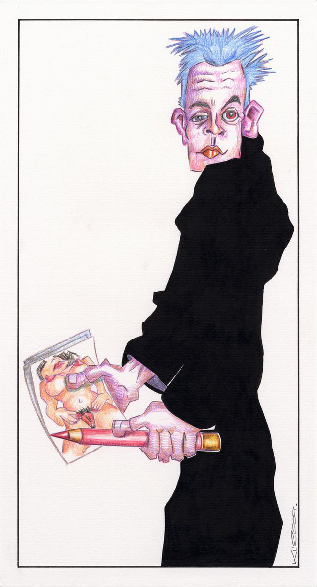 Schiele mit Sketchbook II - Farbstift und Tusche auf Zeichenkarton - 2009