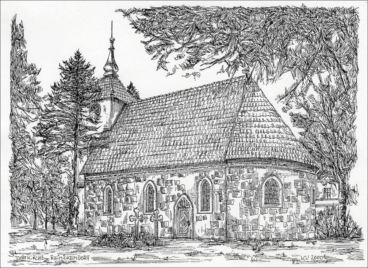 Dorfkirche Reinickendorf - Feder und schwarze Tusche auf Zeichenkarton - 29,7 x 21 cm - 2000