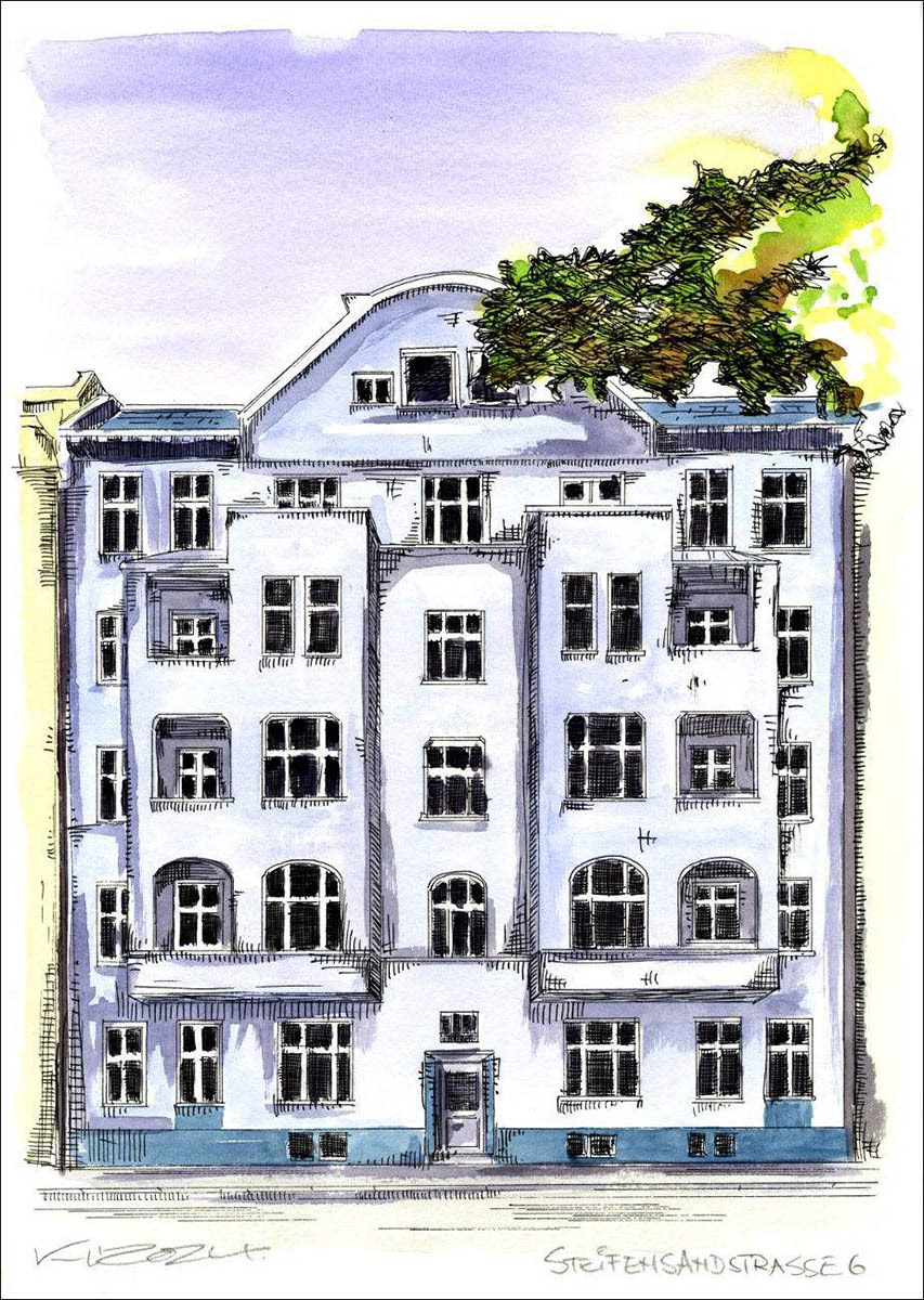 Berlin Steifensandstrasse 6 - Feder und schwarze Tusche auf Aquarellkarton 300 g/qm - 29,7 x 42 cm - 2024