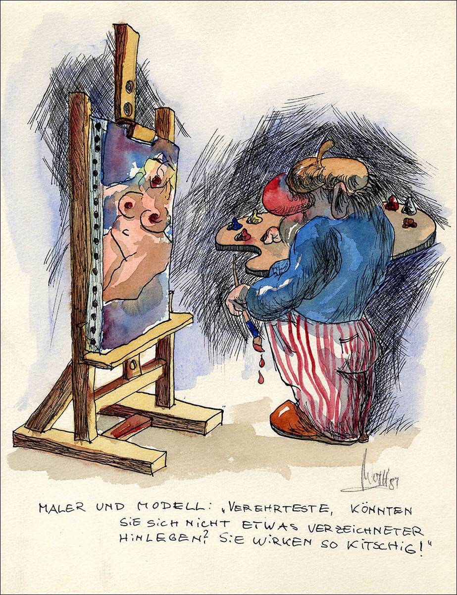 Maler und Modell - Feder und Aquarell - 1990