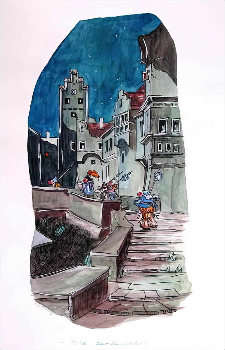 Die Scharwache - Feder in schwarzer Tusche und Aquarell - 1990