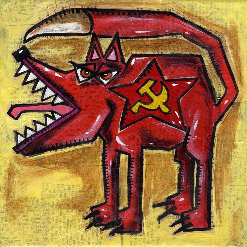 ROTER WOLF - Collage und Acryl auf Leinwand - 20 x 20 cm - 2019