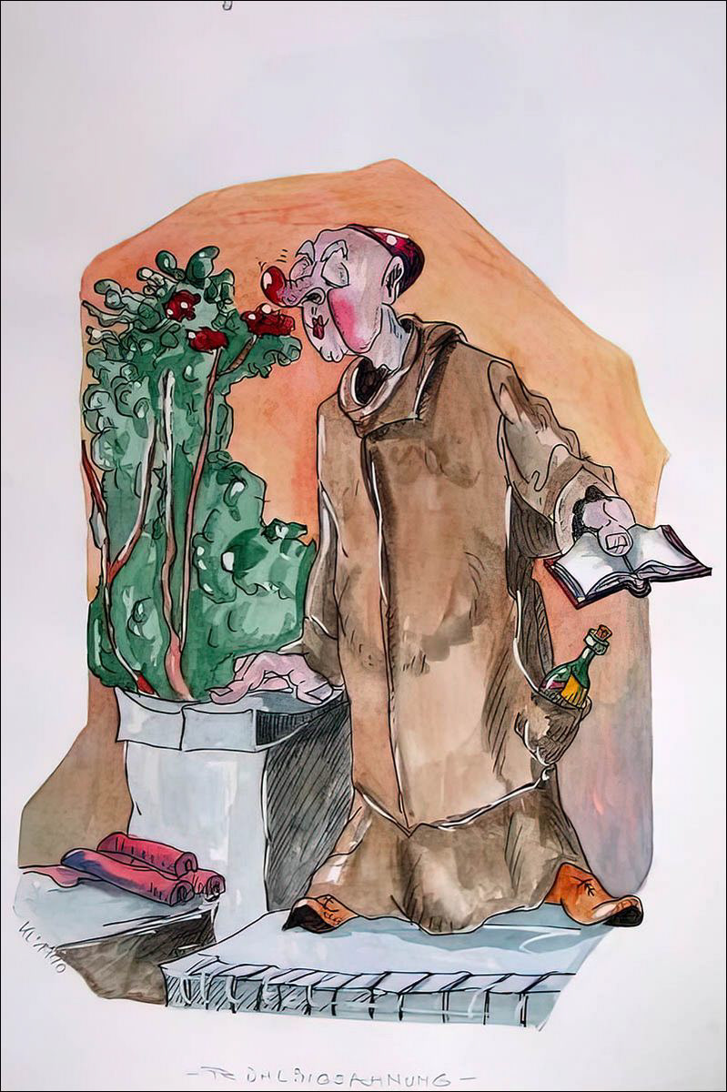 Frühlingsahnung - Feder in schwarzer Tusche und Aquarell - 1990