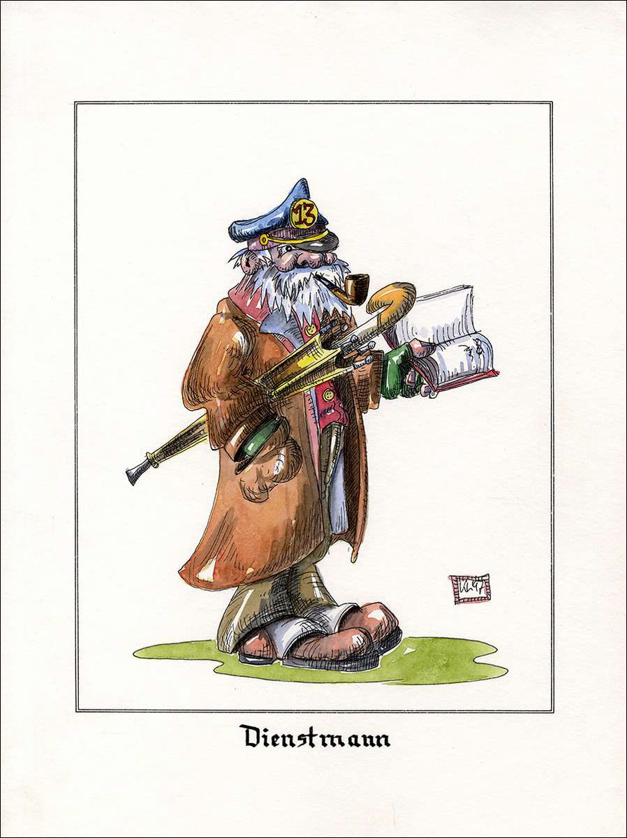 Dienstmann - Feder in schwarzer Tusche und Aquarell - 1997