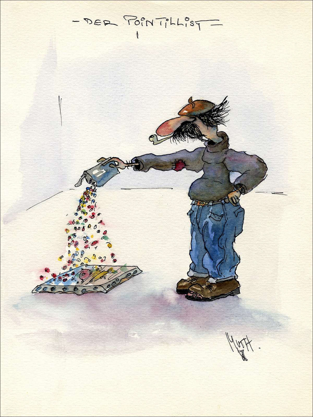 Der Pointillist - Feder und Aquarell - 1988
