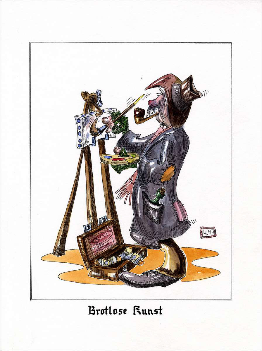 Kiezkünstler - Feder in schwarzer Tusche und Aquarell - 1997