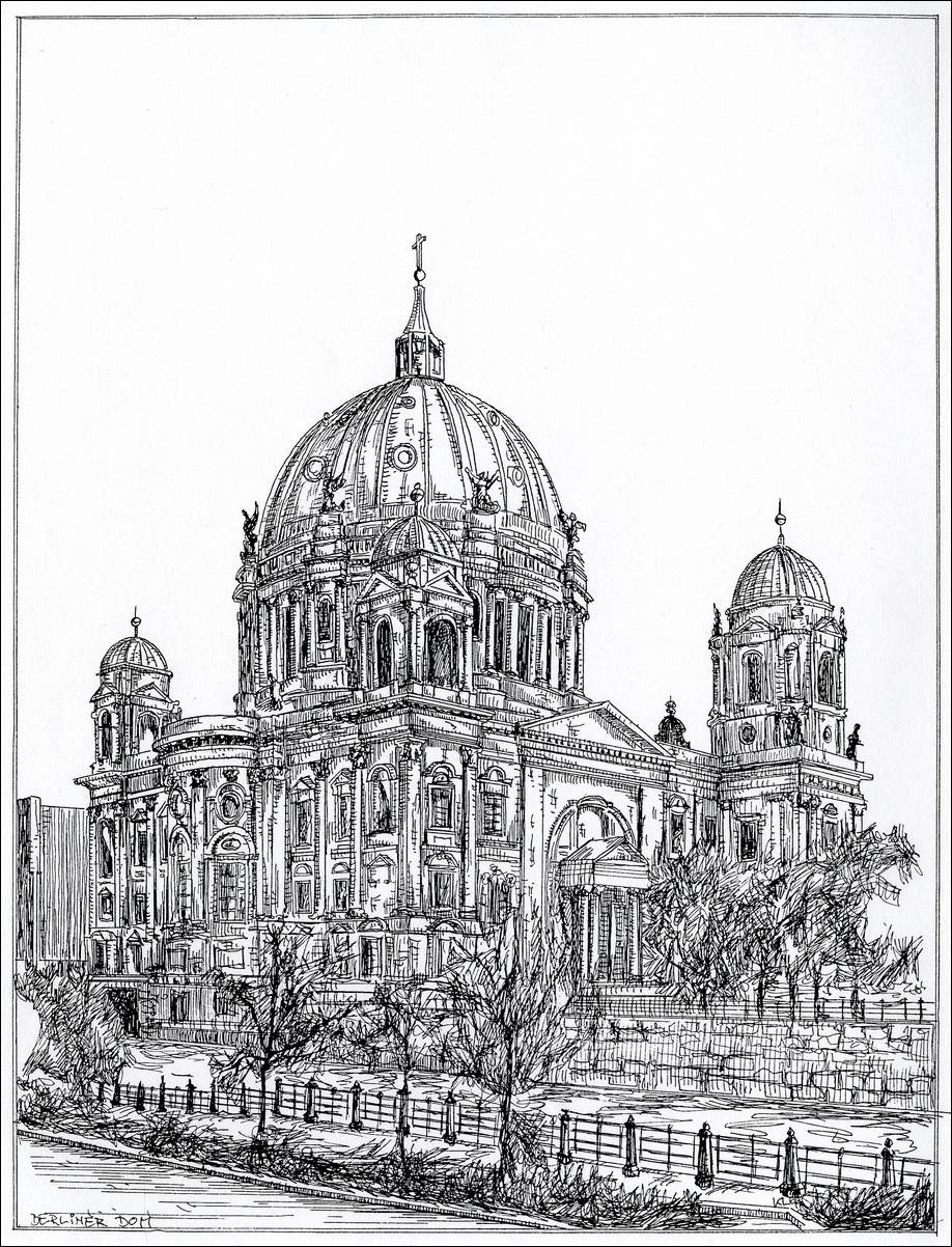 Berliner Dom am Lustgarten - Feder und schwarze Tusche auf Zeichenkarton - 29,7 x 21 cm - 1999