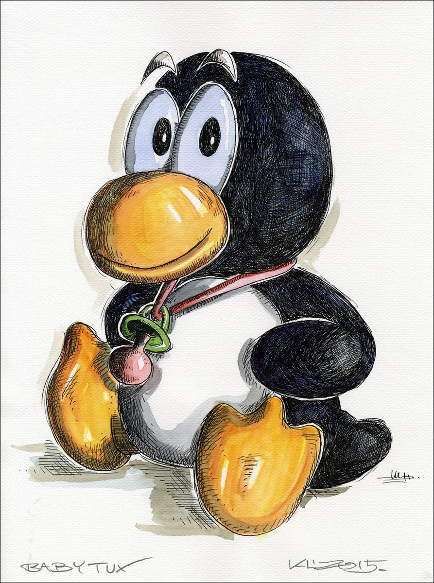 Baby TUX - Feder und Aquarell auf Aquarellkarton - 2015