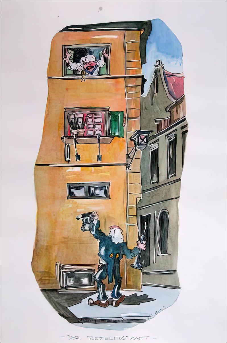 Bettelmusikant - Feder in schwarzer Tusche und Aquarell - 1990