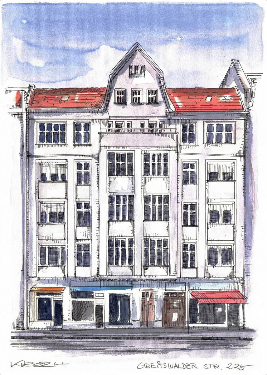 Berlin Greifswalder Strasse 225 - Feder und schwarze Tusche auf Aquarellkarton 300 g/qm - 29,7 x 42 cm - 2024