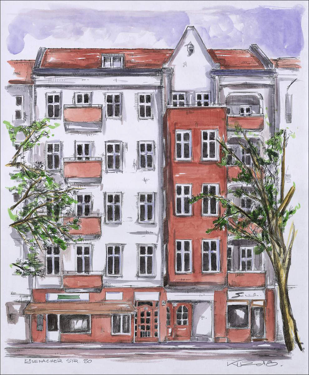 Berlin Eisenacher Strasse 80 - Feder und schwarze Tusche auf Aquarellkarton 300 g/qm - 60 x 72 cm - 2018