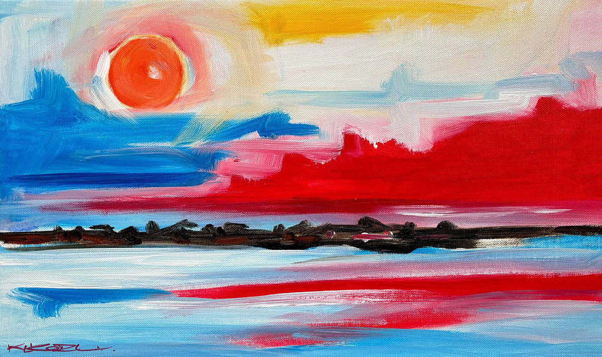 Blick nach Wyk auf Föhr im Abendlicht Acryl auf Leinwand 25 x 50 cm -2024
