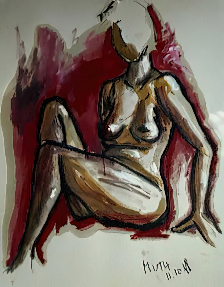 Aktskizze No.2 - Öl auf Ingrespapier - 49,5 x 63 cm - 1988