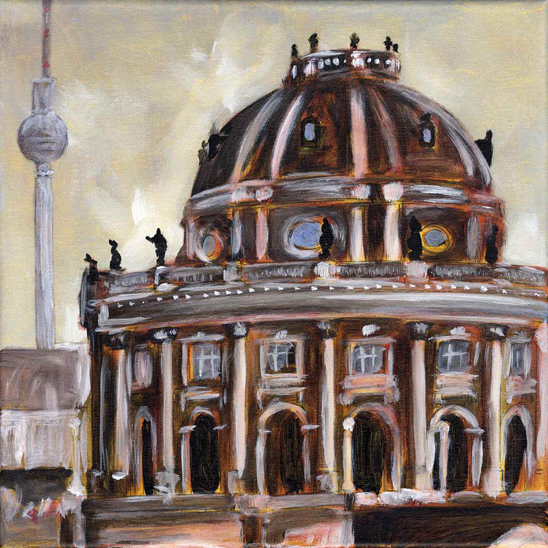 Berlin Bodemuseum mit Fernsehturm - Acryl auf Leinwand - 30 x 30 cm - 2009