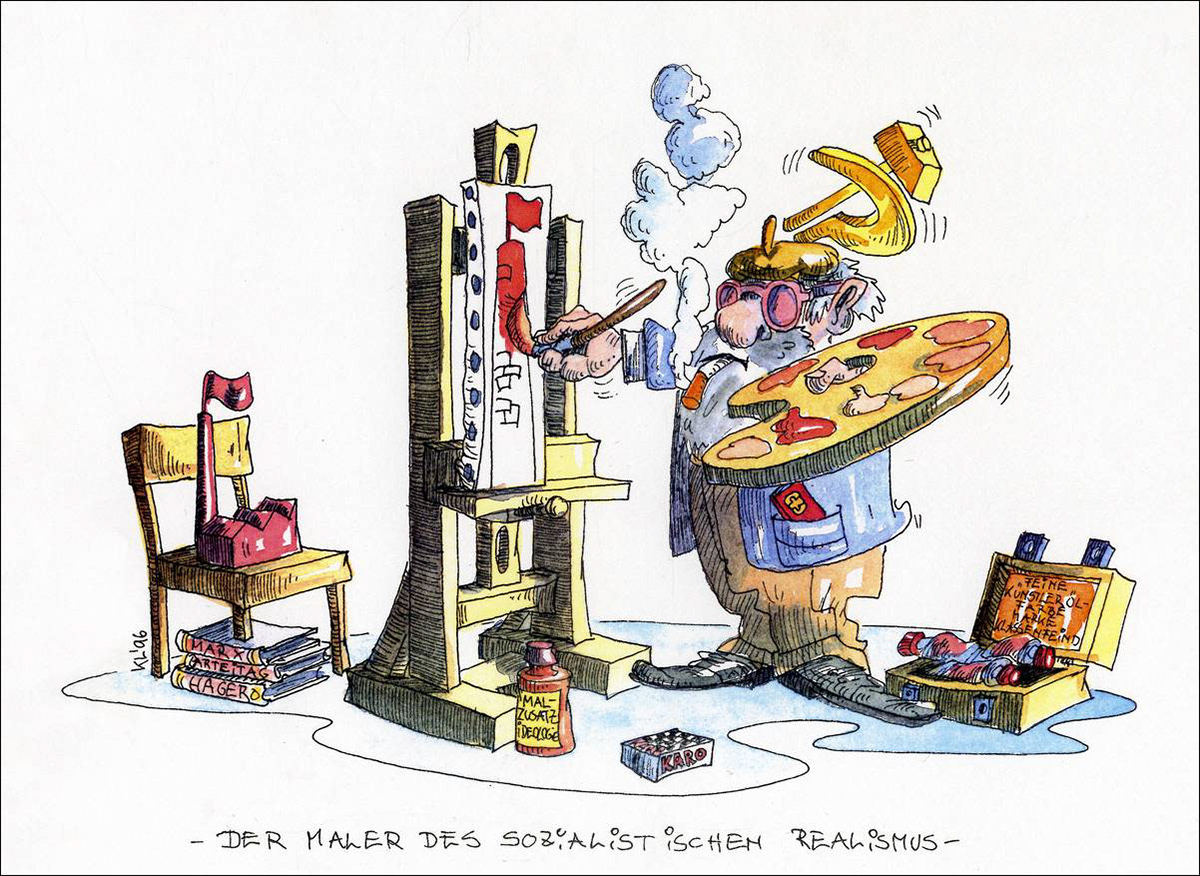 Maler des sozialistischen Realismus II - Feder in schwarzer Tusche und Aquarell - 1996