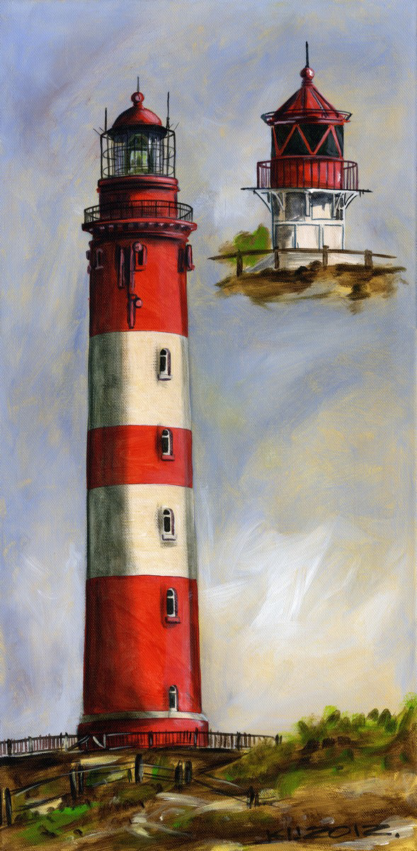 Leuchtturm Amrum mit Quermarkenfeuer - Acryl auf Leinwand - 30 x 60 cm - 2012