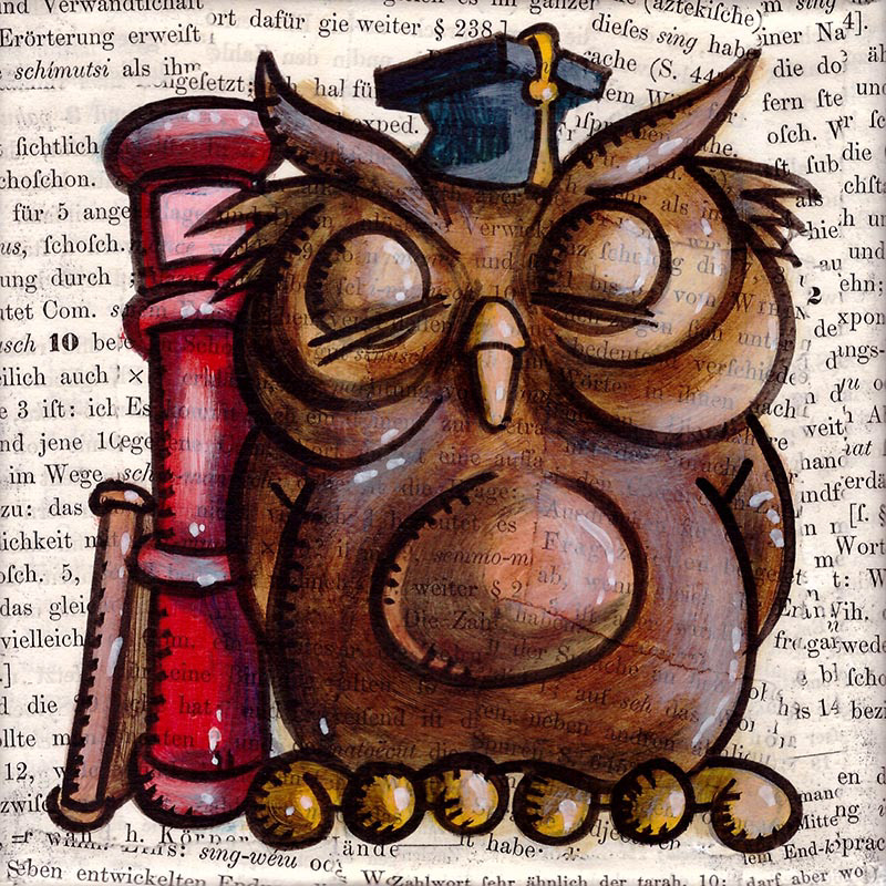 Büchereule II - Collage und Acryl auf Leinwand - 15 x 15 cm - 2014