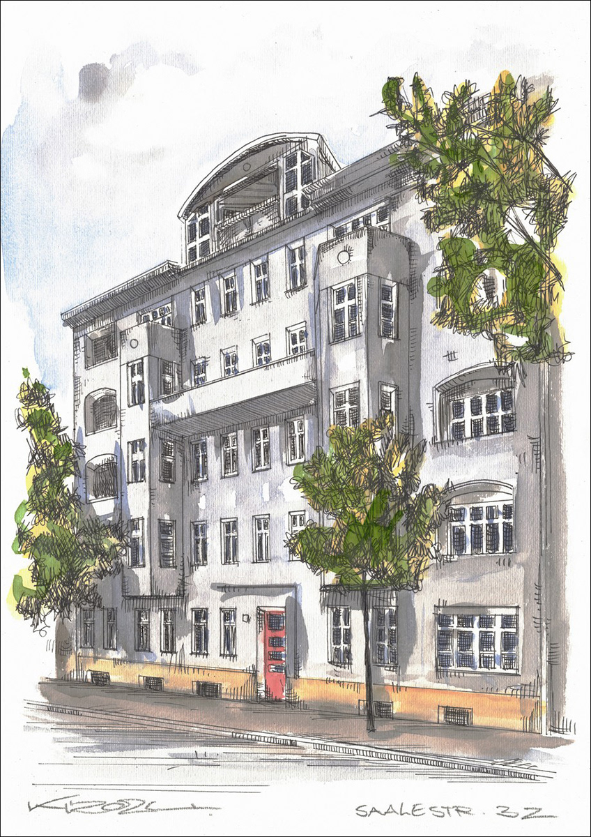 Berlin Saalestrasse 32 - Feder und schwarze Tusche auf Aquarellkarton 300 g/qm - 42 x 29,7 cm - 20