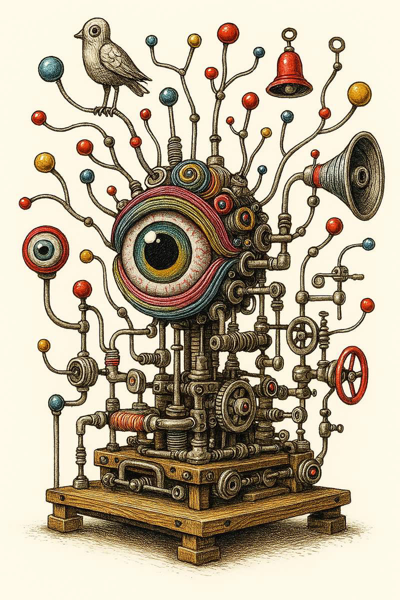 Polyphonie der Apparate I: Bewegungsstudie in Federantrieb - Generated AI-Art - 2025