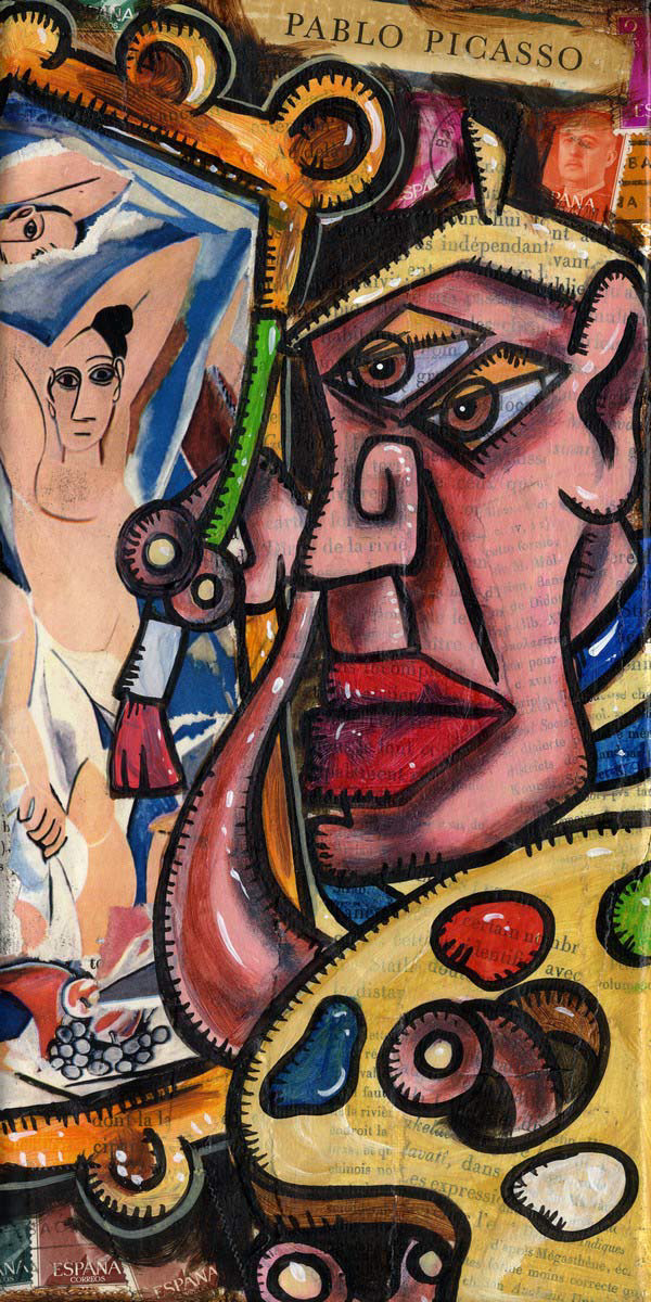 Picasso paints Les Demoiselles dAvignon - Collage und Acryl auf Leinwand - 15 x 30 cm - 2014