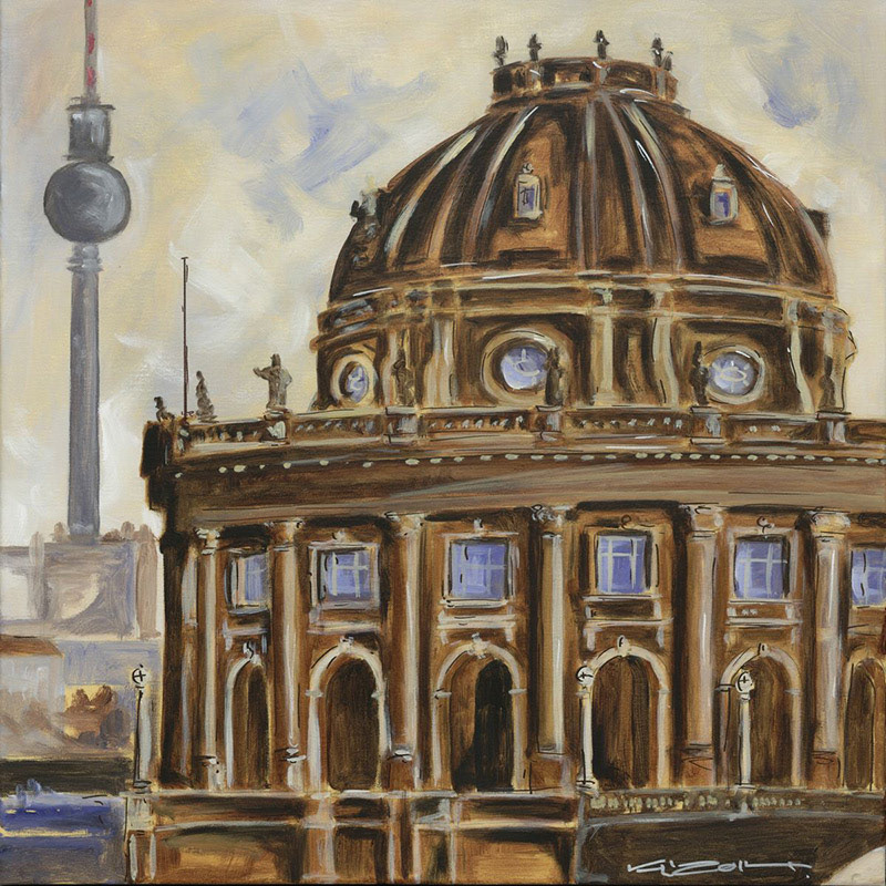 Berlin Bodemuseum mit Fernsehturm - Acryl auf Leinwand - 60 x 60 cm - 2014