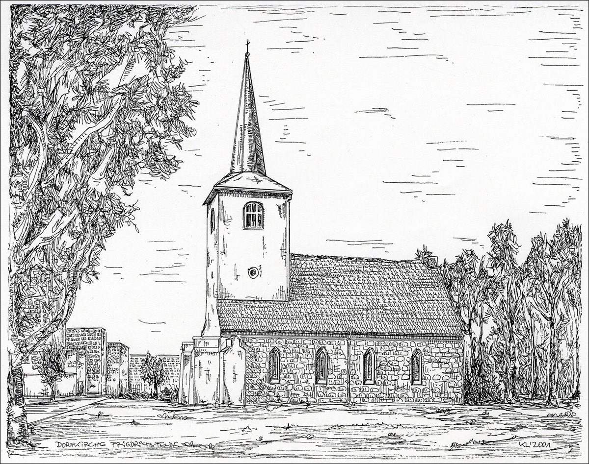 Dorfkirche Friedrichsfelde - Feder und schwarze Tusche auf Zeichenkarton - 29,7 x 21 cm - 2001
