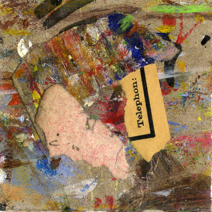 Collage No.14: Telephon - Collage auf Packpapier - 2014 - 10 x 10 cm