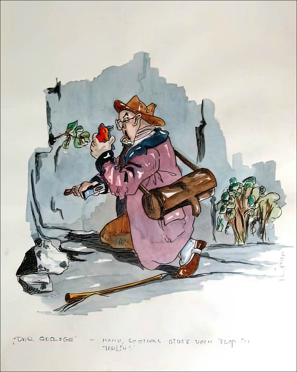 Der Geologe - Feder in schwarzer Tusche und Aquarell - 1990