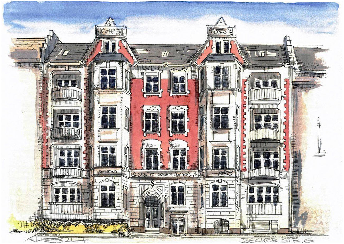 Berlin Beckerstrasse 6 - Feder und schwarze Tusche auf Aquarellkarton 300 g/qm - 42 x 29,7 cm - 2024